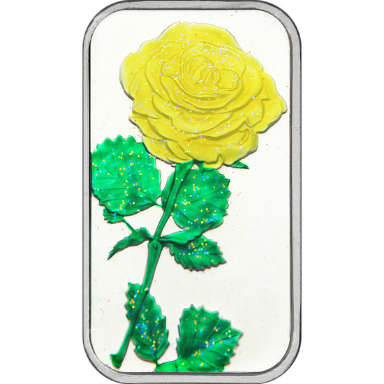 Yellow Rose 1oz .999 Silver Bar Enameled in Gift Box Yellow Rose 1oz .999 Silver Bar Enameled in Gift Box