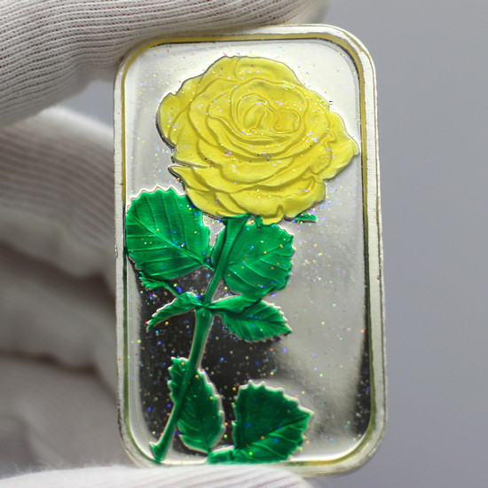 Close Up of Enameled Yellow RoseSilver Bar