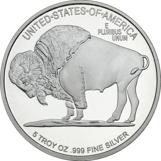 Buffalo Replica 5oz .999 Silver Medallion