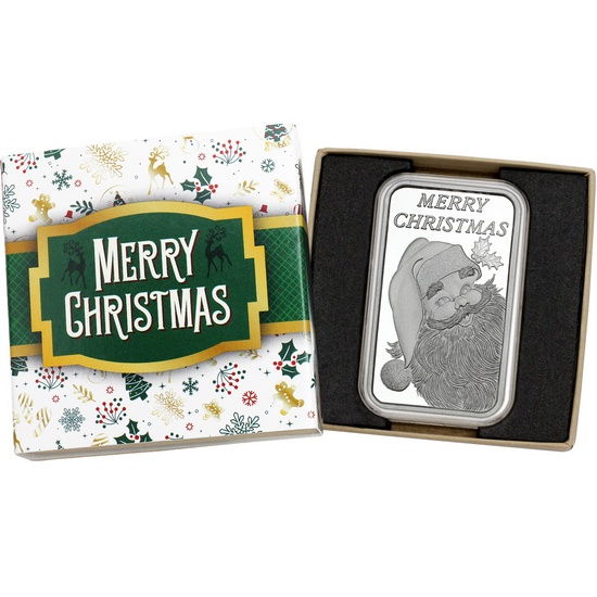 2025 Merry Christmas Santa Claus 5oz .999 Silver Bar in Gift Box