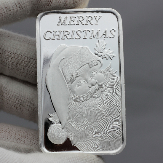 2023 Merry Christmas Santa Face 5oz .999 Silver Bar in Gift Box