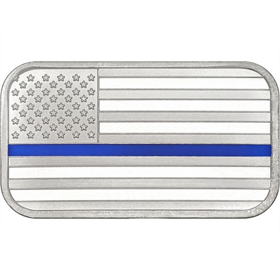 American Flag Blue Line 1oz .999 Silver Bar Enameled in Gift Box