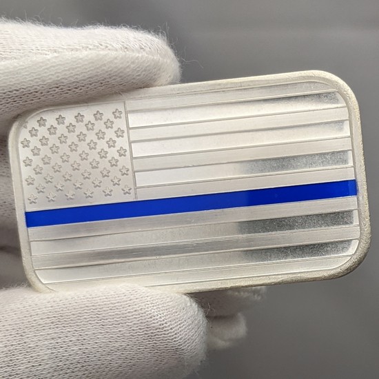 American Flag Blue Line 1oz .999 Silver Bar Enameled