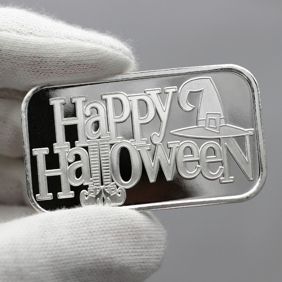 Happy Halloween Witch 1oz .999 Silver Bar in Gift Box