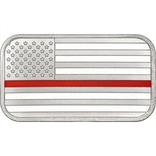 American Flag Red Line 1oz .999 Silver Bar Enameled in Gift Box American Flag Red Line 1oz .999 Silver Bar Enameled in Gift Box
