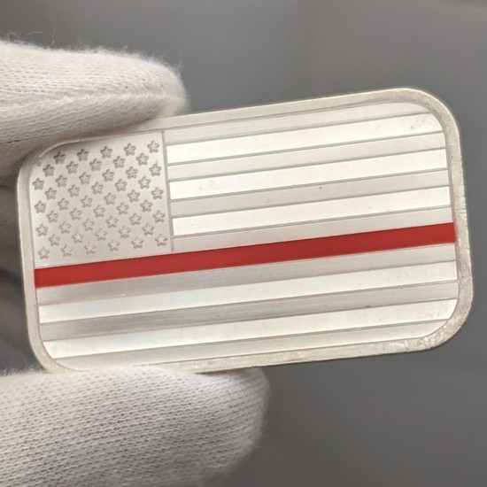 American Flag Red Line 1oz .999 Silver Bar Enameled in Gift Box
