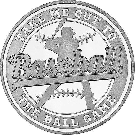 Close Up of Baseball Take Me Out to the Ball Game 1oz .999 Silver Round