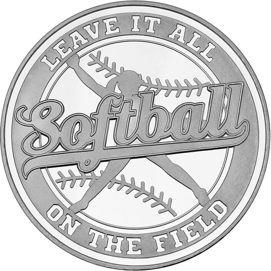 Softball Leave It All On the Field 1oz .999 Silver Medallion  Close Up