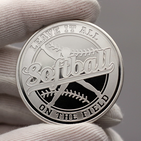 Showing Reflective Qualities of Softball Leave It All On the Field 1oz .999 Silver Medallion