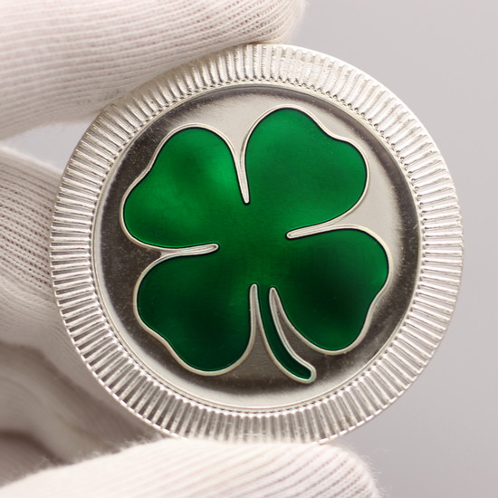 Close Up Hand-Enameled Four Leaf Clover Stackables 1oz .999 Silver Medallion