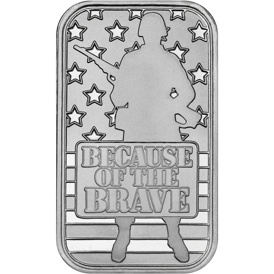 Because of the Brave 1oz .999 Silver Bar Close up of Design