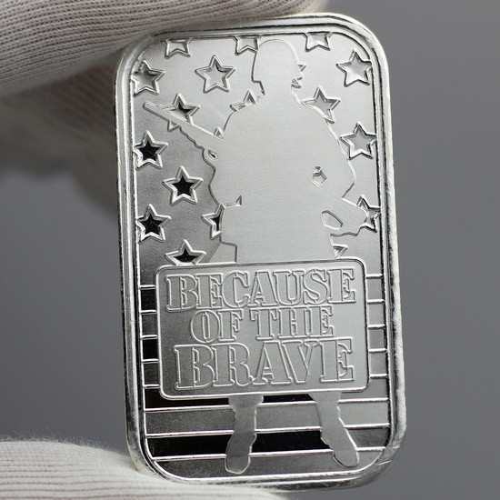 Because of the Brave 1oz .999 Silver Bar Hand Photo to See Reflecitve Qualities