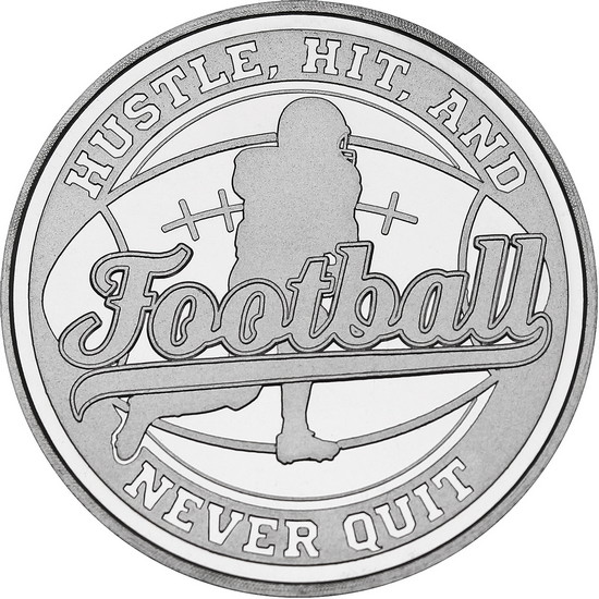 Football Hustle Hit and Never Quit 1oz .999 Silver Medallion in Gift Box