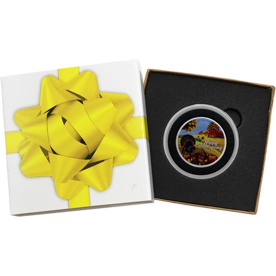 Happy Thanksgiving Bountiful Harvest 1/2oz Colorized .999 Silver Medallion in Gift Box Happy Thanksgiving Bountiful Harvest 1/2oz Colorized .999 Silver Medallion in Gift Box