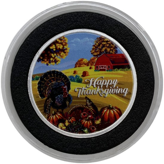 Happy Thanksgiving Bountiful Harvest 1/2oz Colorized .999 Silver Medallion in Gift Box Happy Thanksgiving Bountiful Harvest 1/2oz Colorized .999 Silver Medallion in Gift Box