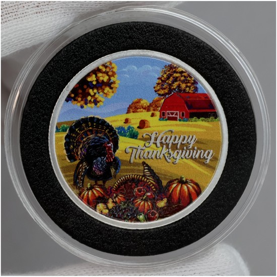 Happy Thanksgiving Bountiful Harvest 1/2oz Colorized .999 Silver Medallion in Gift Box Happy Thanksgiving Bountiful Harvest 1/2oz Colorized .999 Silver Medallion in Gift Box