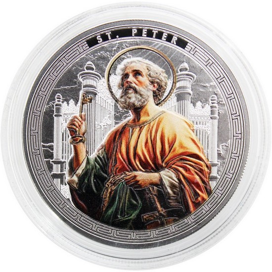 2025 Ghana Silver The Patron Saint Series: St. Peter Colorized 1oz Coin in OGP 2025 Ghana Silver The Patron Saint Series: St. Peter Colorized 1oz Coin in OGP