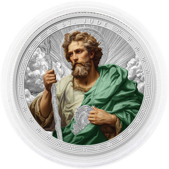 2026 5 Cedis Proof The Patron Saints 1oz Colorized Silver St. Jude Coin with COA