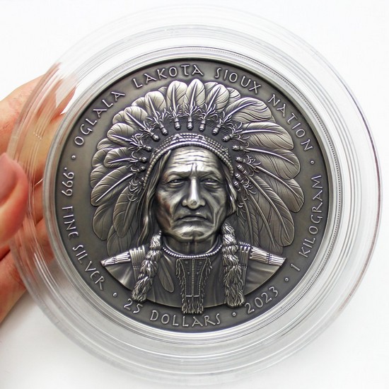 2023 Native American Series Sitting Bull Kilo Silver Antiqued BU Coin 2023 Native American Series Sitting Bull Kilo Silver Antiqued BU Coin