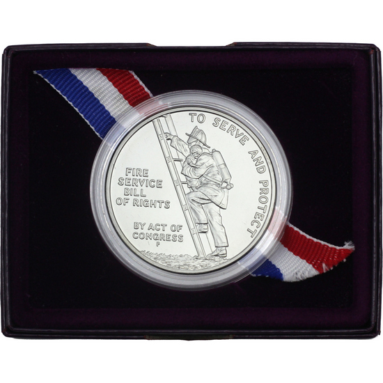 (1992) P Silver Benjamin Franklin Firefighters 1oz BU Medal in OGP