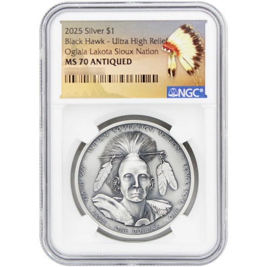 MS70 Blackhawk Antiqued Ultra High Relief 1oz Silver Coin