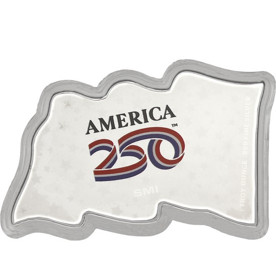 1776-2026 America 250 Semiquincentennial 1oz Colorized Silver American Flag Wavy .999 Bar SMI Minted