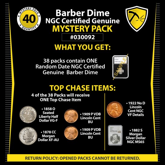Barber Dime NGC Certified Genuine Mystery Pack #030092