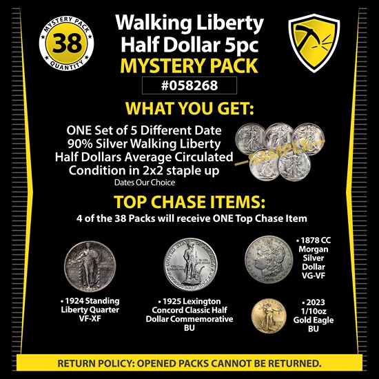 Walking Liberty Half Dollar 5pc Mystery Pack #058268
