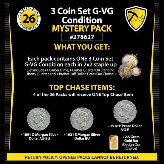 3 Coin Set G-VG Condition Mystery Pack #278627