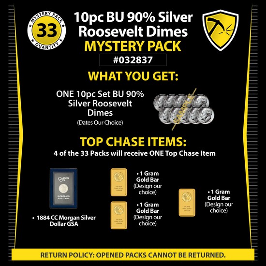 10pc BU 90% Silver Roosevelt Dimes Mystery Pack #032837