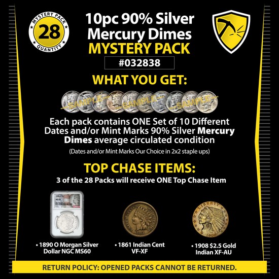 10pc 90% Silver Mercury Dimes Mystery Pack #032838