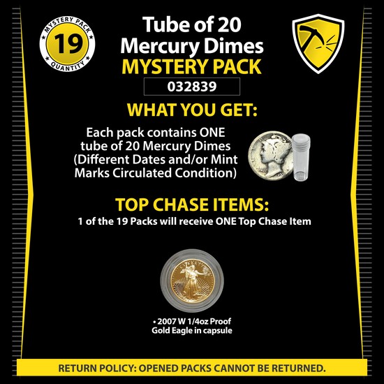 Tube of 20 Mercury Dimes Mystery Pack #032839