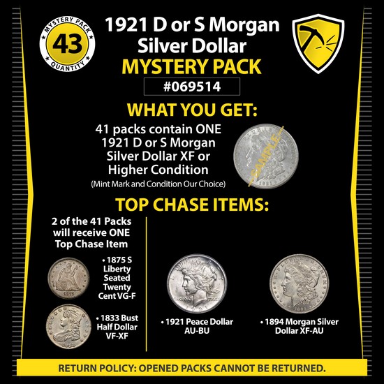 1921 D or S Morgan Silver Dollar Mystery Pack #069514