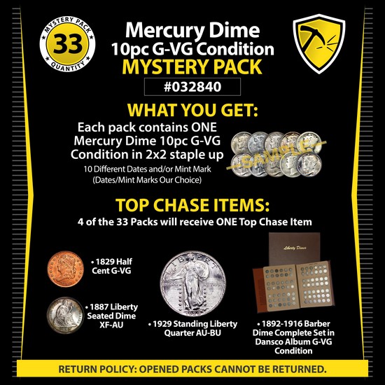 Mercury Dime 10pc G-VG Condition Mystery Pack #032840