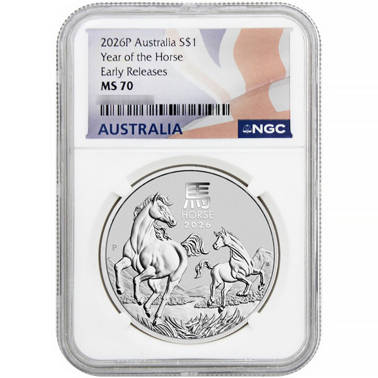 2026 P Australia Silver Year of the Horse 1oz Coin MS70 ER NGC Flag Label