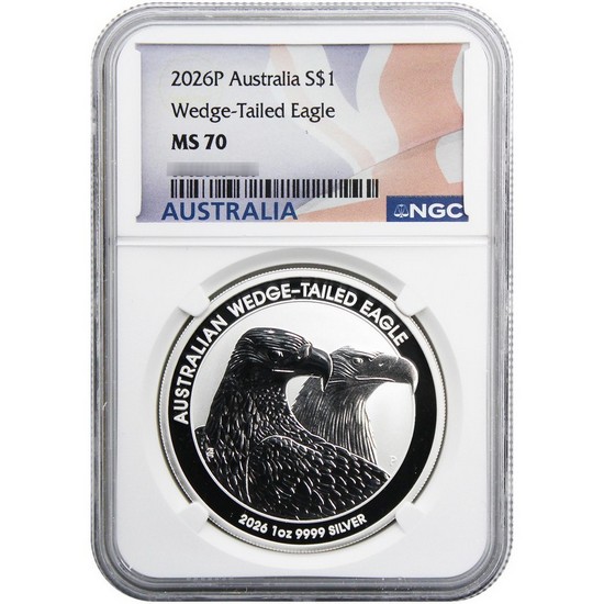 2026-P Australia Silver Wedge-Tailed Eagle MS70 ER NGC Flag Label 2026-P Australia Silver Wedge-Tailed Eagle MS70 ER NGC Flag Label