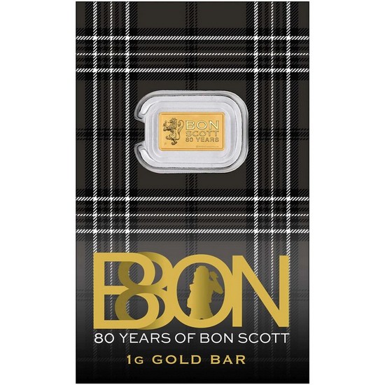 Bon Scott 80th Birthday Perth Mint 1 Gram Gold Bar OGP
