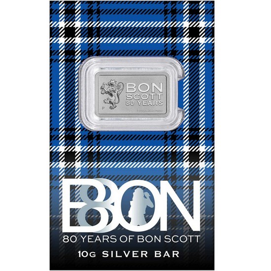 Bon Scott 80th Birthday Perth Mint 10 Gram Silver Bar OGP