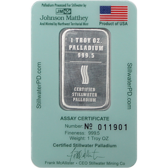 Johnson Matthey Stillwater 1oz 9995 Palladium Bar - Secondary Market