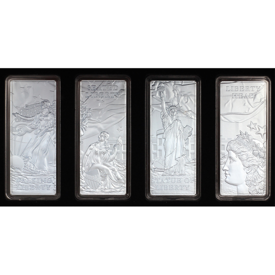2022 1oz Silver Barbados Lady Liberty 4 Coin Bar Set with Blue Ice Nano Coating in Box