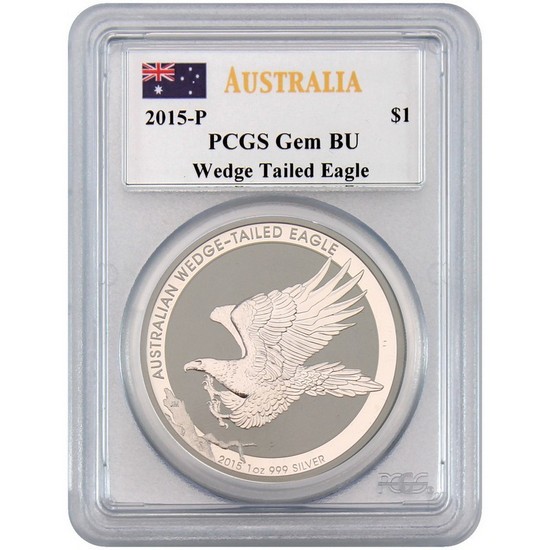 2015 P Australia Silver Wedge Tailed Eagle 1oz Coin GEM BU PCGS John Mercanti Signed