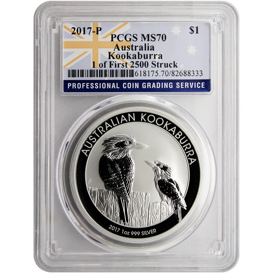 2017 P Australia Silver Kookaburra 1oz MS70 PCGS 1 of 1st 2500 Struck