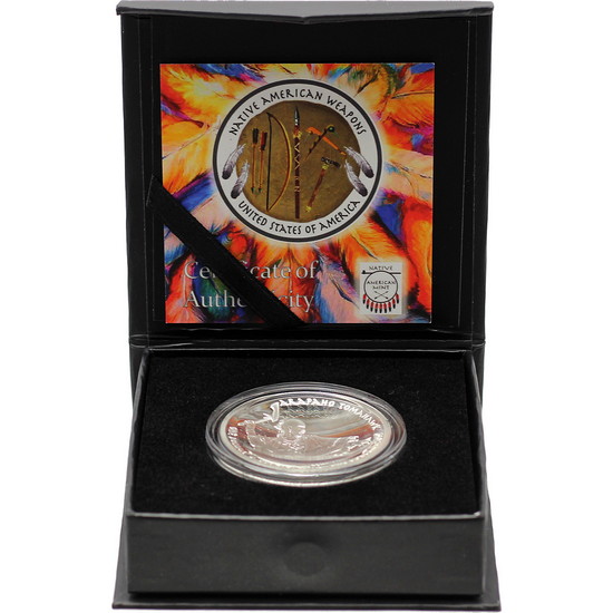 2019 Silver Arapaho Tomahawk 1oz Proof Curved Coin in OGP