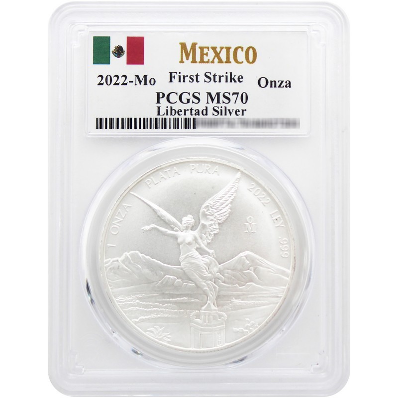 2022 Mexico Silver Libertad 1oz BU Coin MS70 First Strike PCGS Flag Label