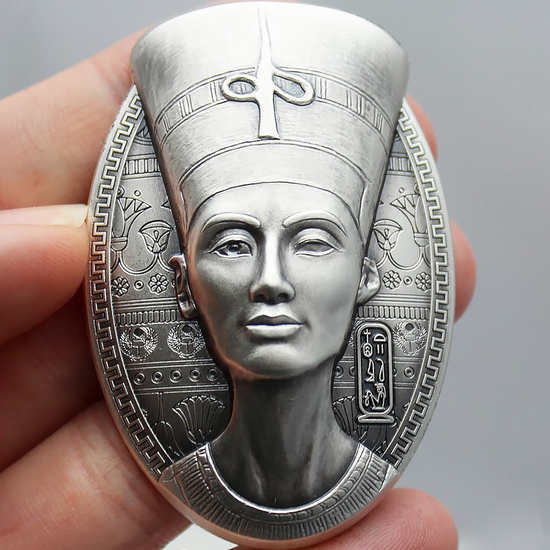 2023 Silver The Nefertiti Bust 3D Shaped 3oz Antiqued Coin in OGP