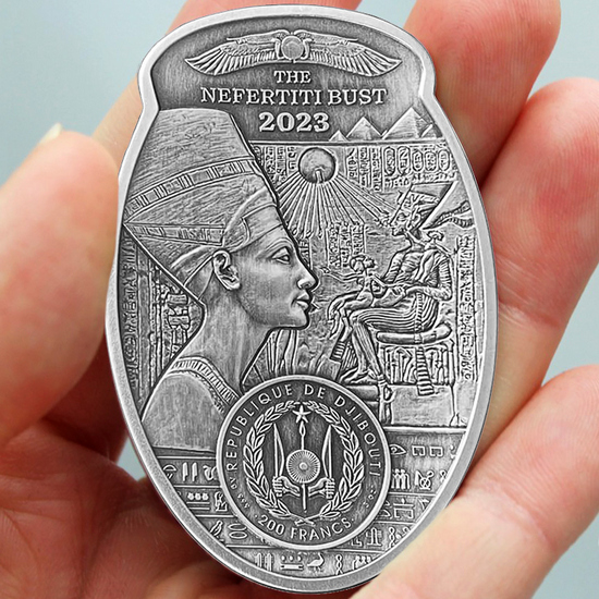 2023 Silver The Nefertiti Bust 3D Shaped 3oz Antiqued Coin in OGP