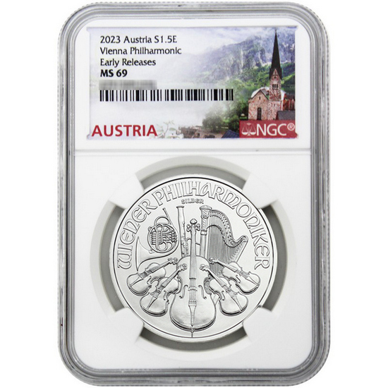 2023 Austria Silver Philharmonic MS69 ER NGC Austria Label