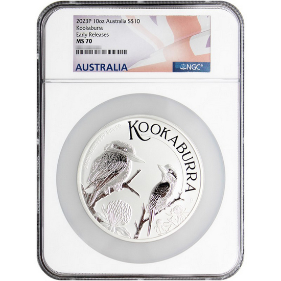 2023 P Australia Silver Kookaburra 10oz MS70 ER NGC Flag Label