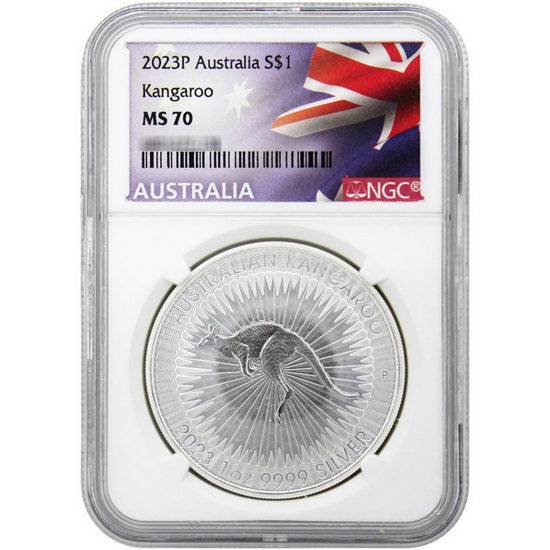 2023 P Australia Silver Kangaroo 1oz Coin MS70 NGC Flag Label
