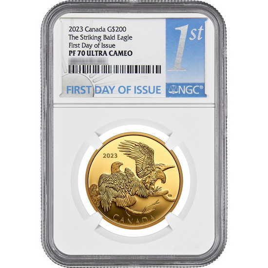 2023 Canada Gold The Striking Bald Eagle 1oz PF70 UC FDI 1st Label